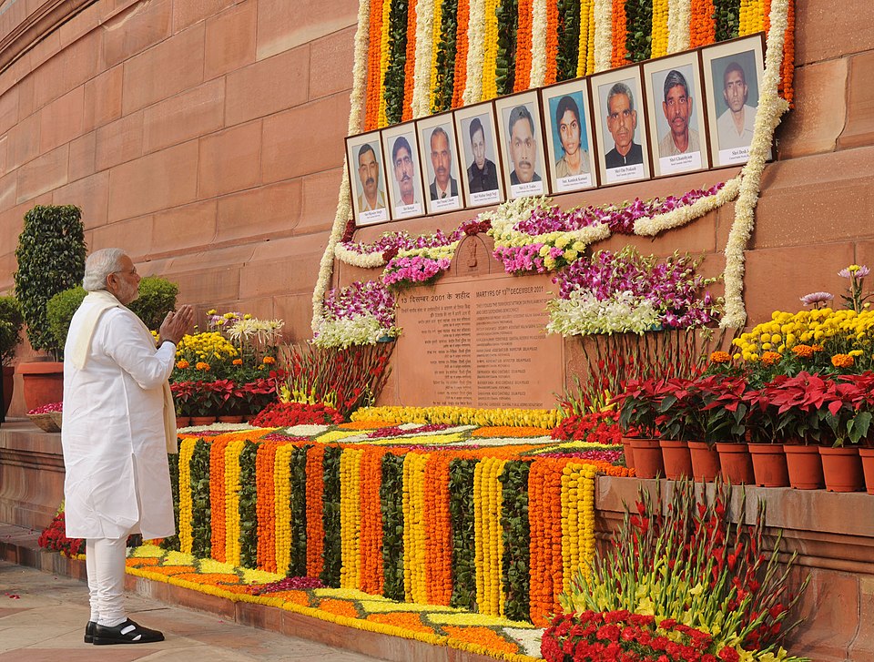 Prime Minister Narendra Modi pays homage to the martyrs who lost their lives during the 2001 Indian Parliament attack.jpg